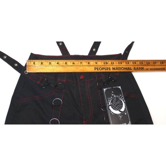 NWT Killstar Carpe Noctem Black Wide-Leg Pants Suspender Red Stitching Cyberpunk - Picture 10 of 10